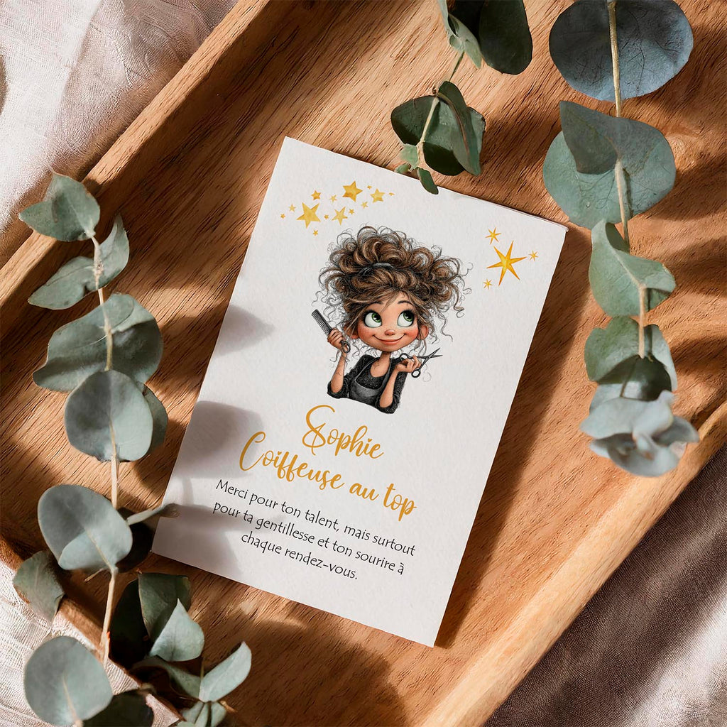 Carte coiffeuse personnalisée – Cadeau remerciement coiffeuse