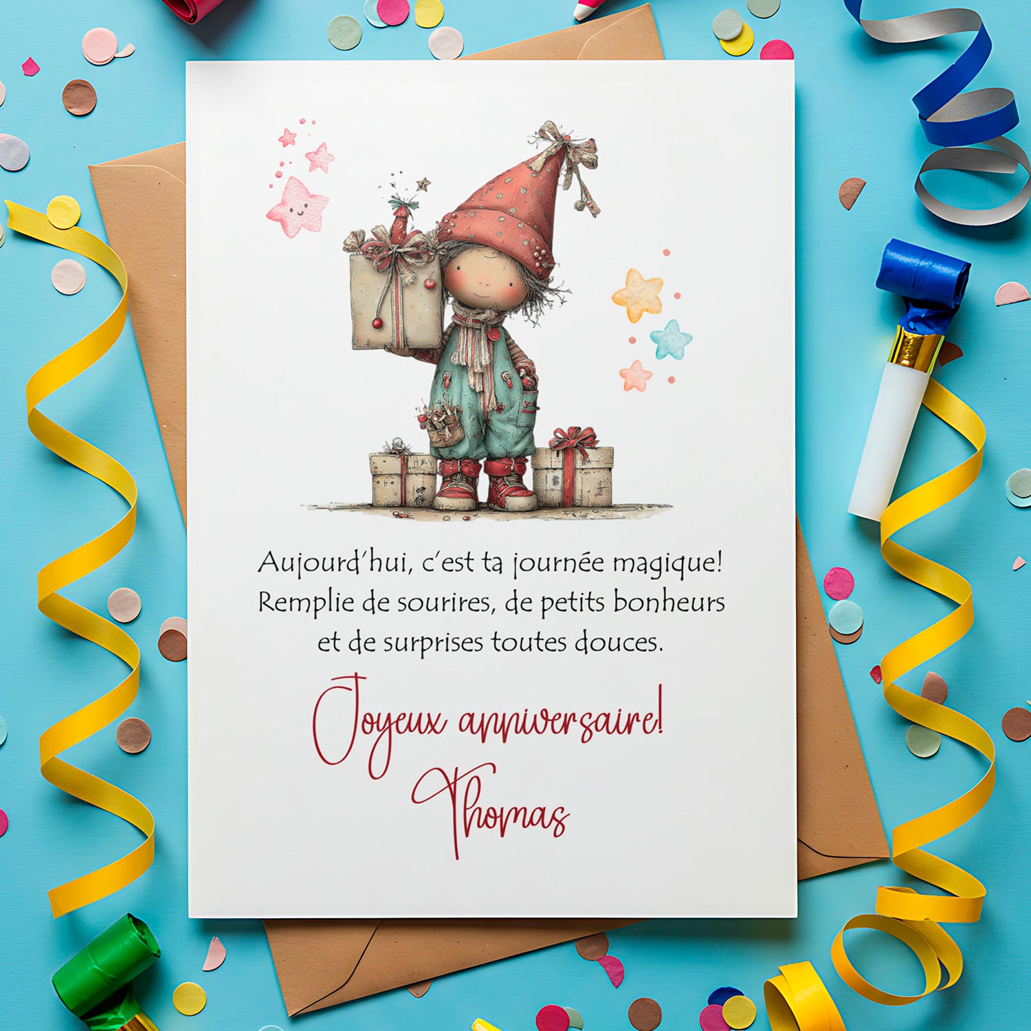 Carte anniversaire personnalisée – Joyeux anniversaire magique | Carte douce et poétique avec prénom