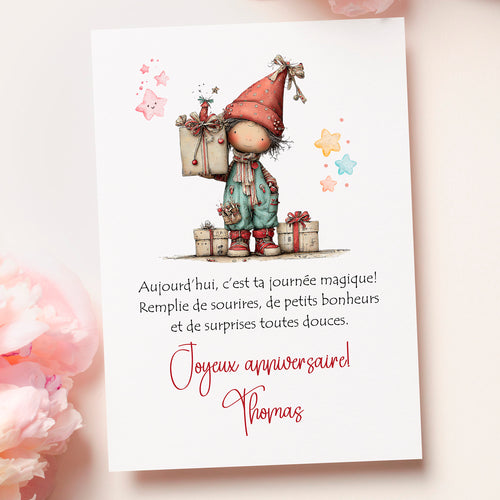 Carte anniversaire personnalisée – Joyeux anniversaire magique | Carte douce et poétique avec prénom