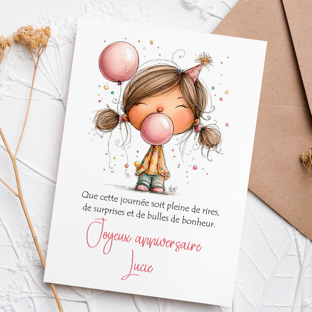 Carte anniversaire personnalisée – Joyeux anniversaire douceur | Carte enfant poétique avec prénom