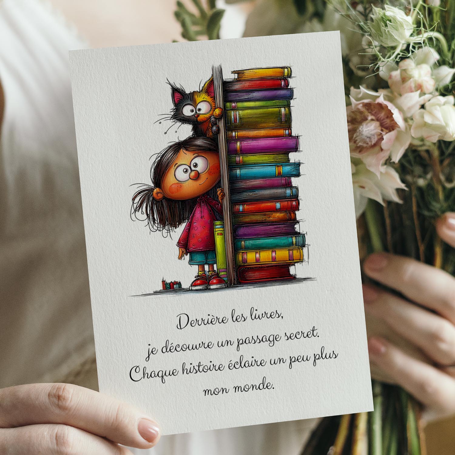 Carte message inspirant – Lecture et imagination | Carte poétique pour amoureux des livres