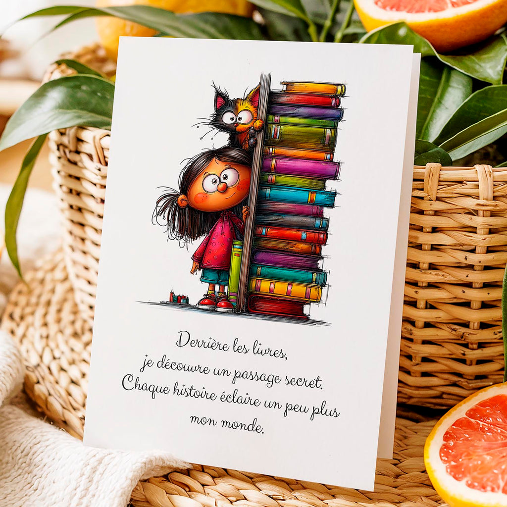 Carte message inspirant – Lecture et imagination | Carte poétique pour amoureux des livres