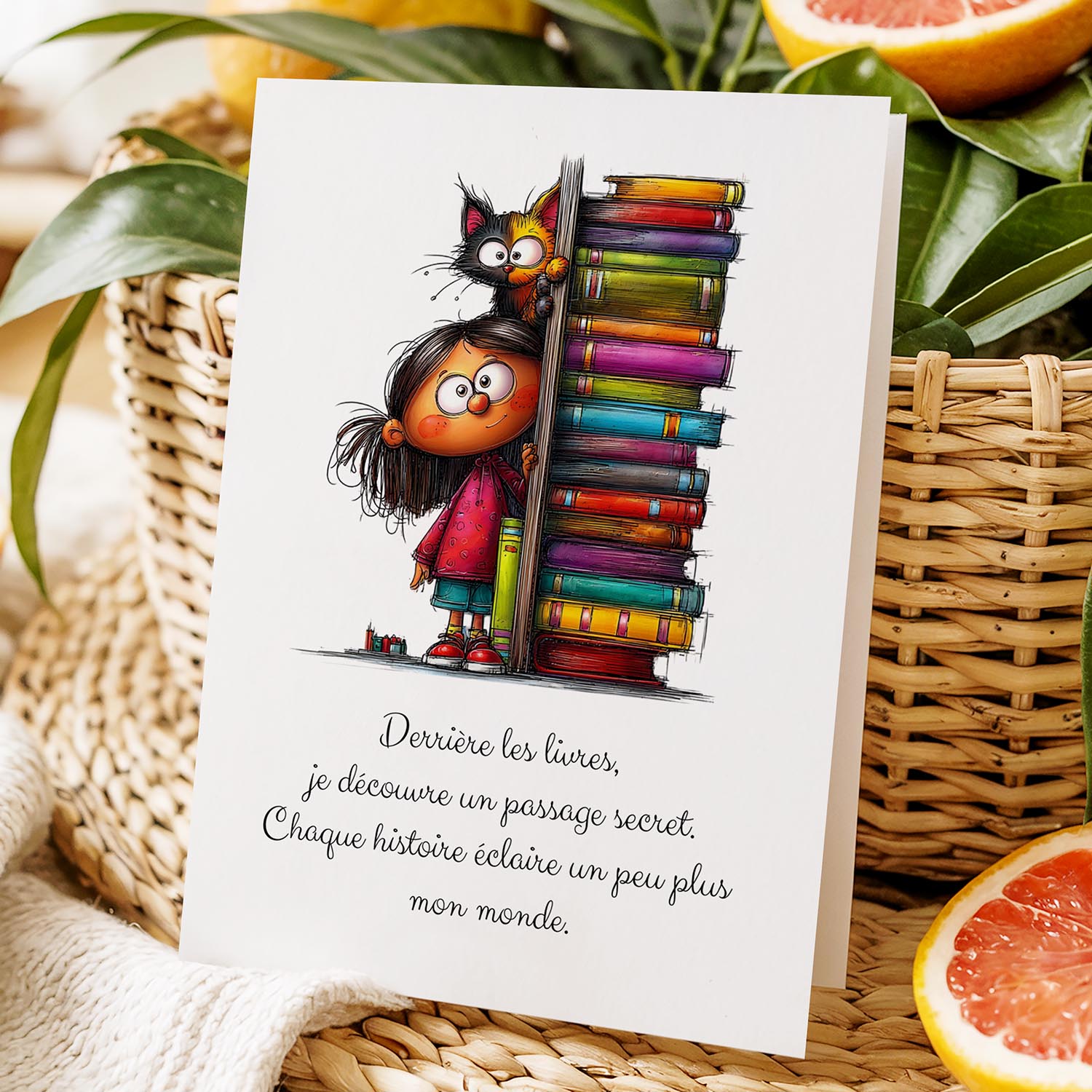 Carte message inspirant – Lecture et imagination | Carte poétique pour amoureux des livres