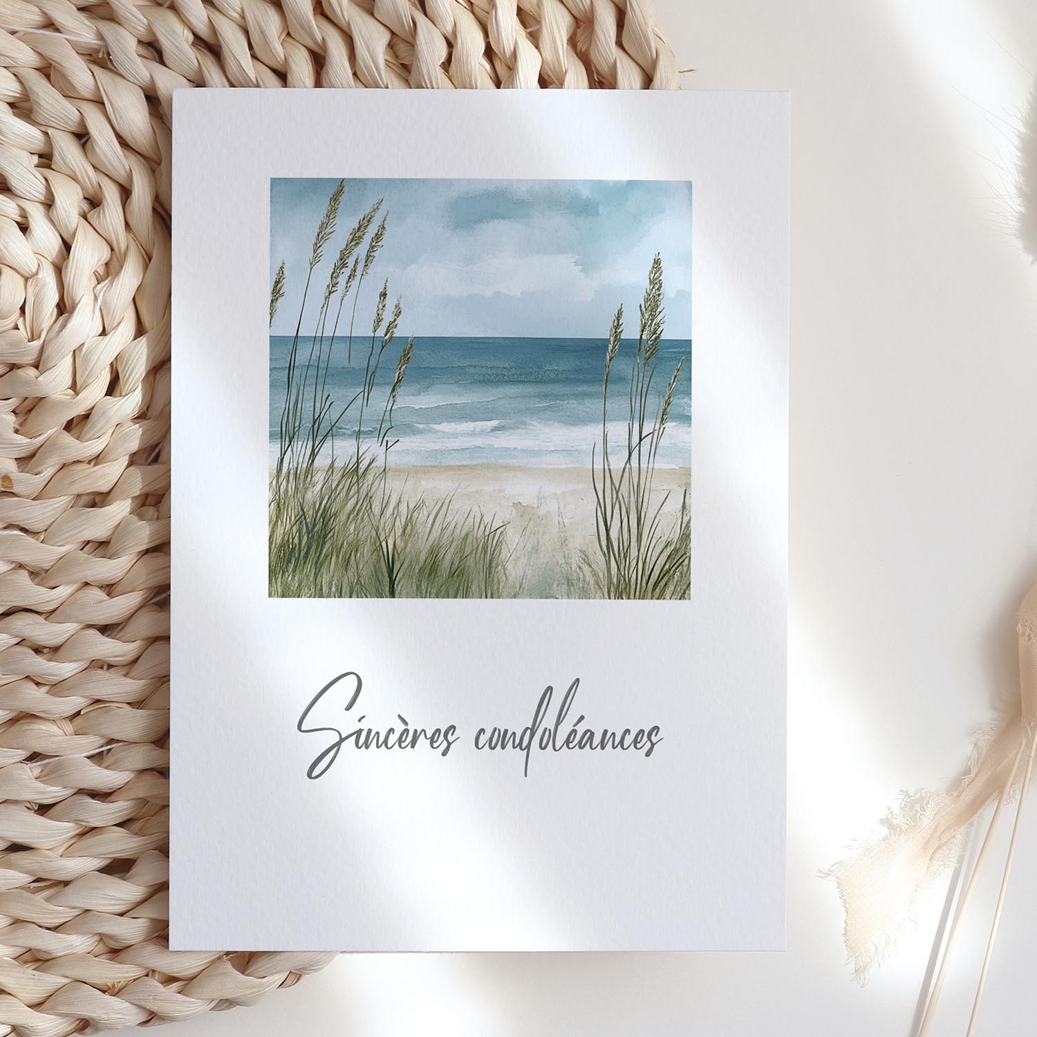 Carte condoléances paysage mer – Message sobre et apaisant