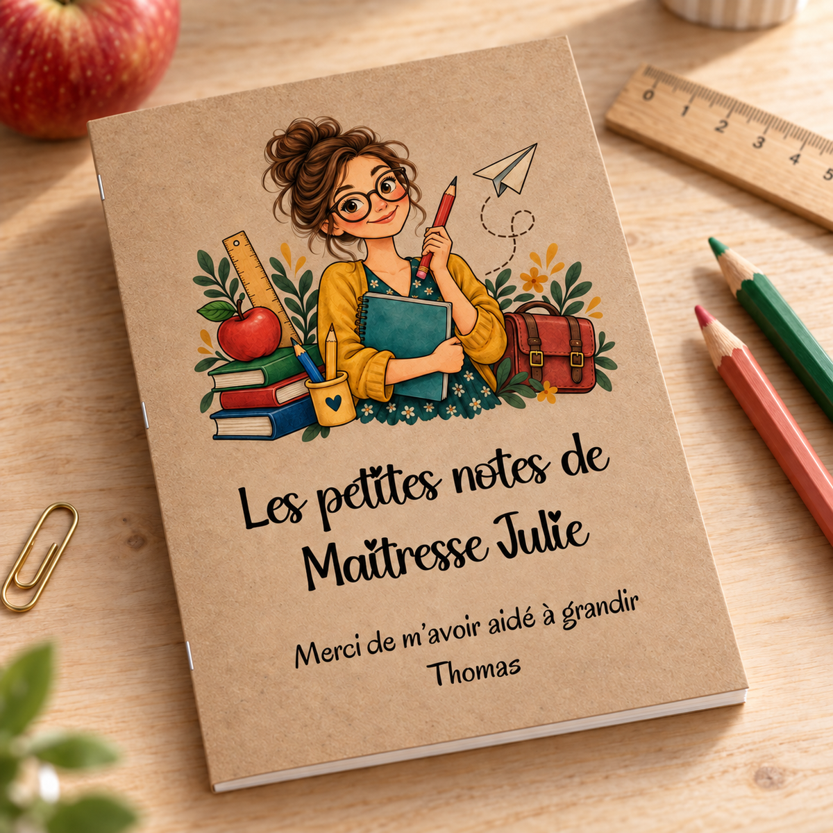 Carnet maîtresse personnalisé – Illustration maîtresse d’école