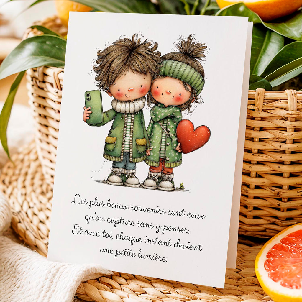 Carte message amour – Souvenirs et instants précieux | Carte poétique et lumineuse