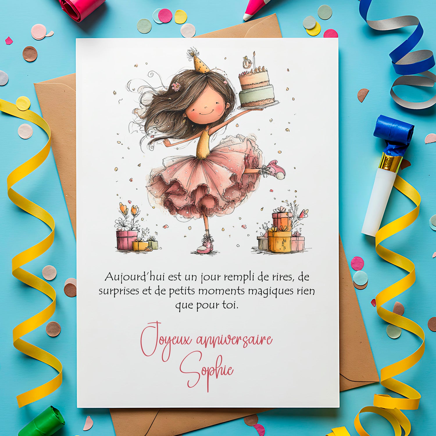 Carte anniversaire personnalisée – Joyeux anniversaire magique | Carte élégante et poétique avec prénom