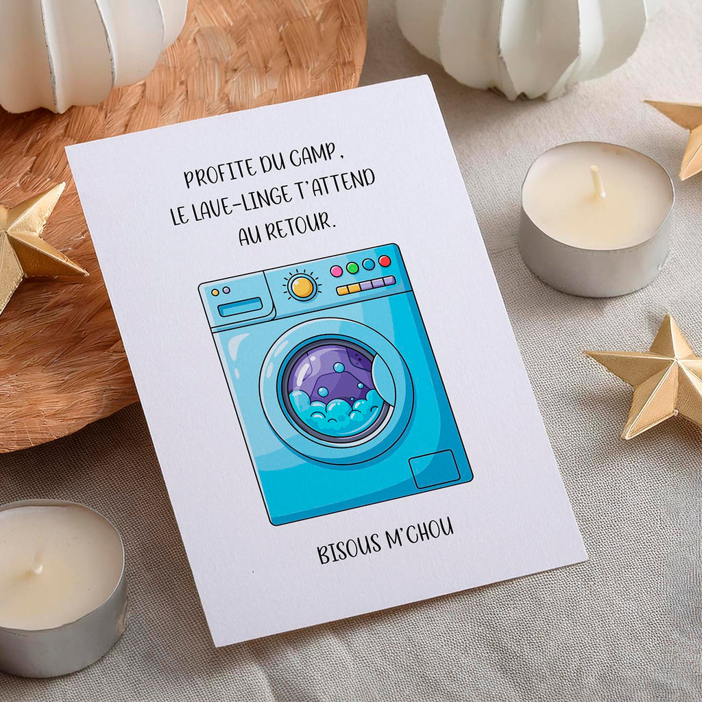 Carte humour camp – Message drôle enfant | Carte originale vacances