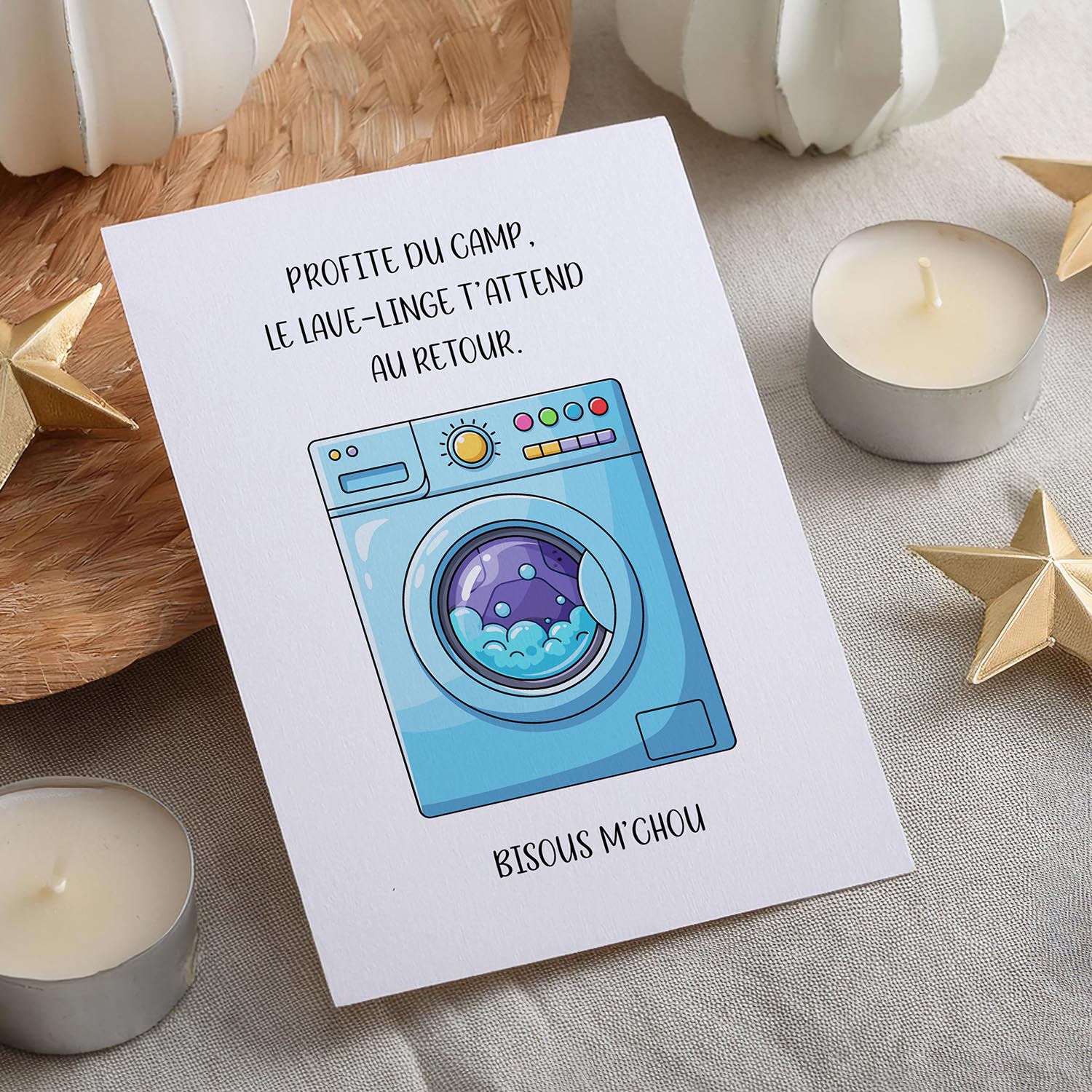 Carte humour camp – Message drôle enfant | Carte originale vacances