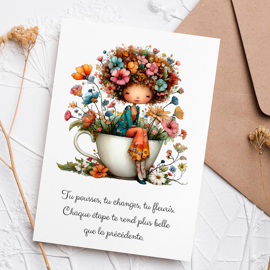 Carte message inspirant – Évolution et épanouissement | Carte poétique et bienveillante