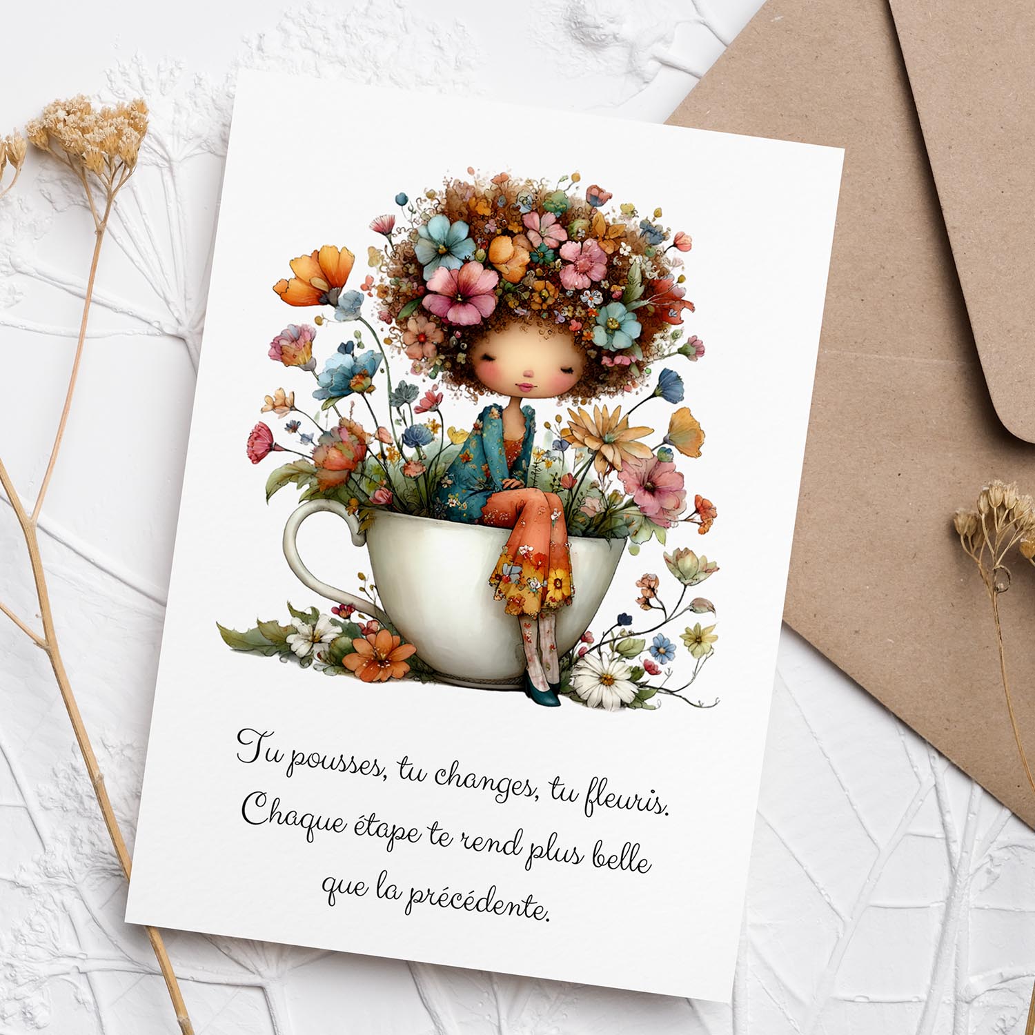 Carte message inspirant – Évolution et épanouissement | Carte poétique et bienveillante