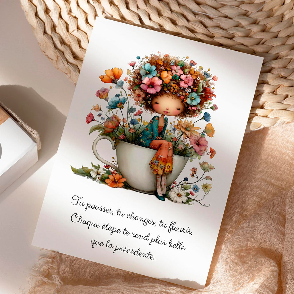 Carte message inspirant – Évolution et épanouissement | Carte poétique et bienveillante