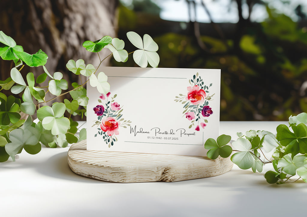 Carte de remerciement décès personnalisée | Fleurs aquarelle