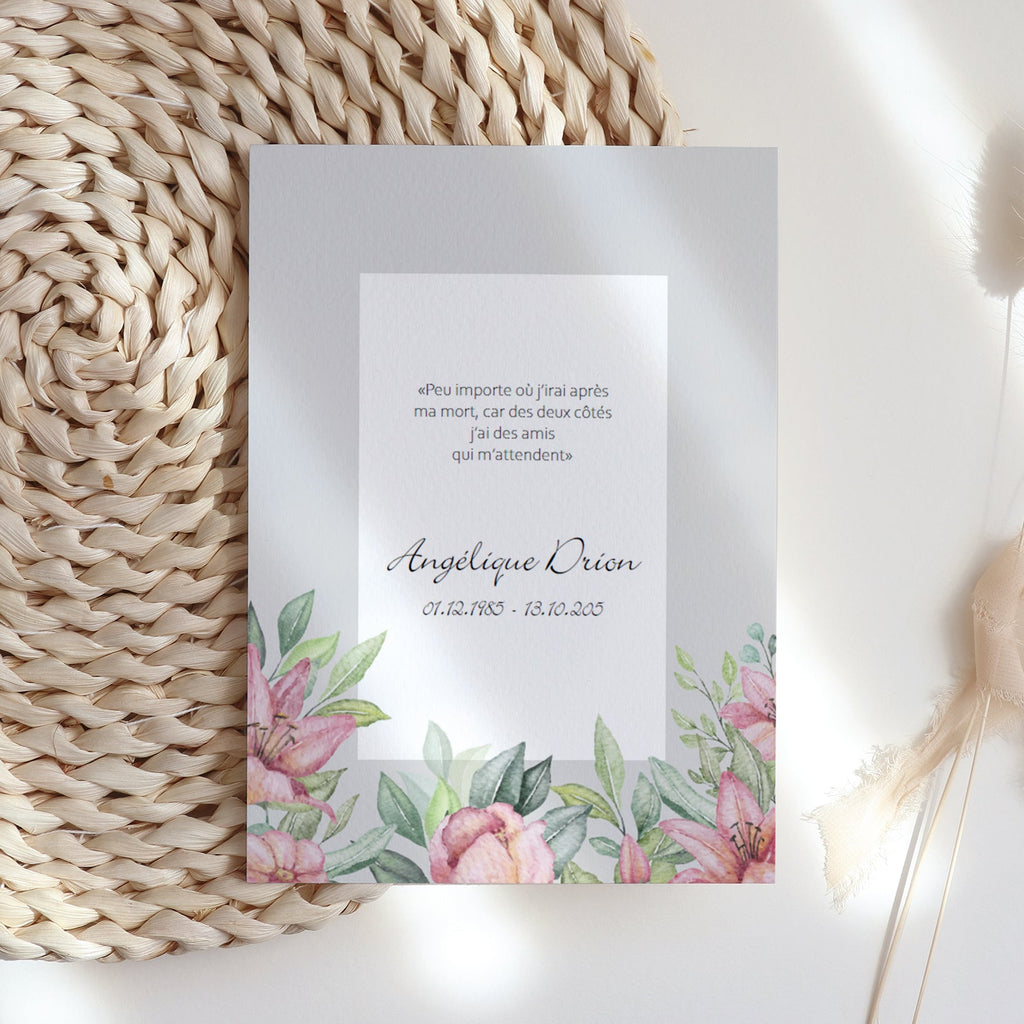 Carte de remerciement décès personnalisée | Fleurs pastel