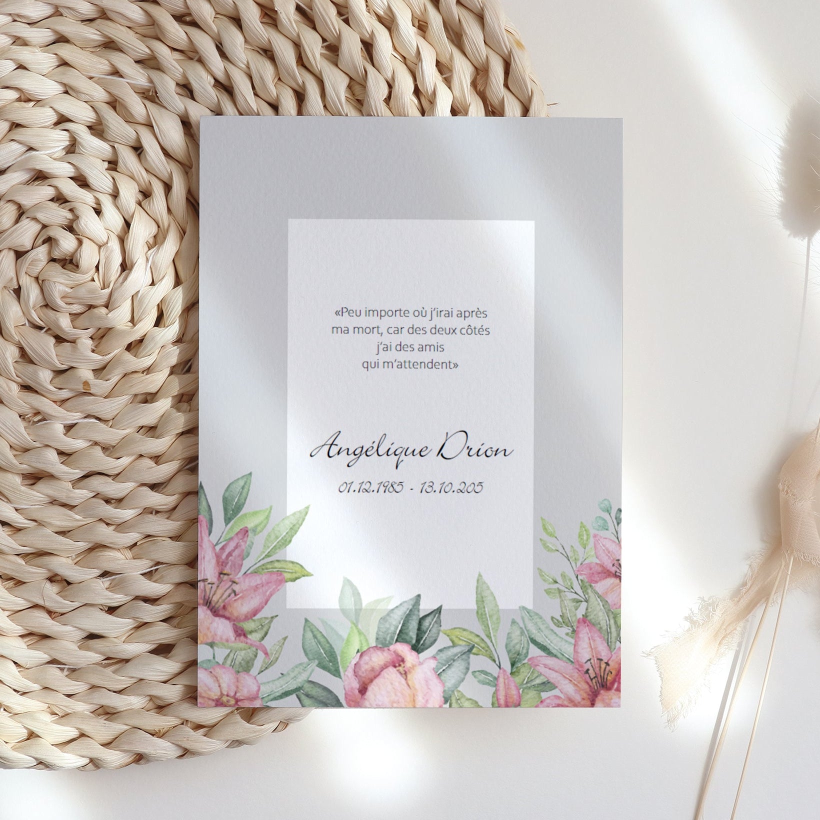 Carte de remerciement décès personnalisée | Fleurs pastel
