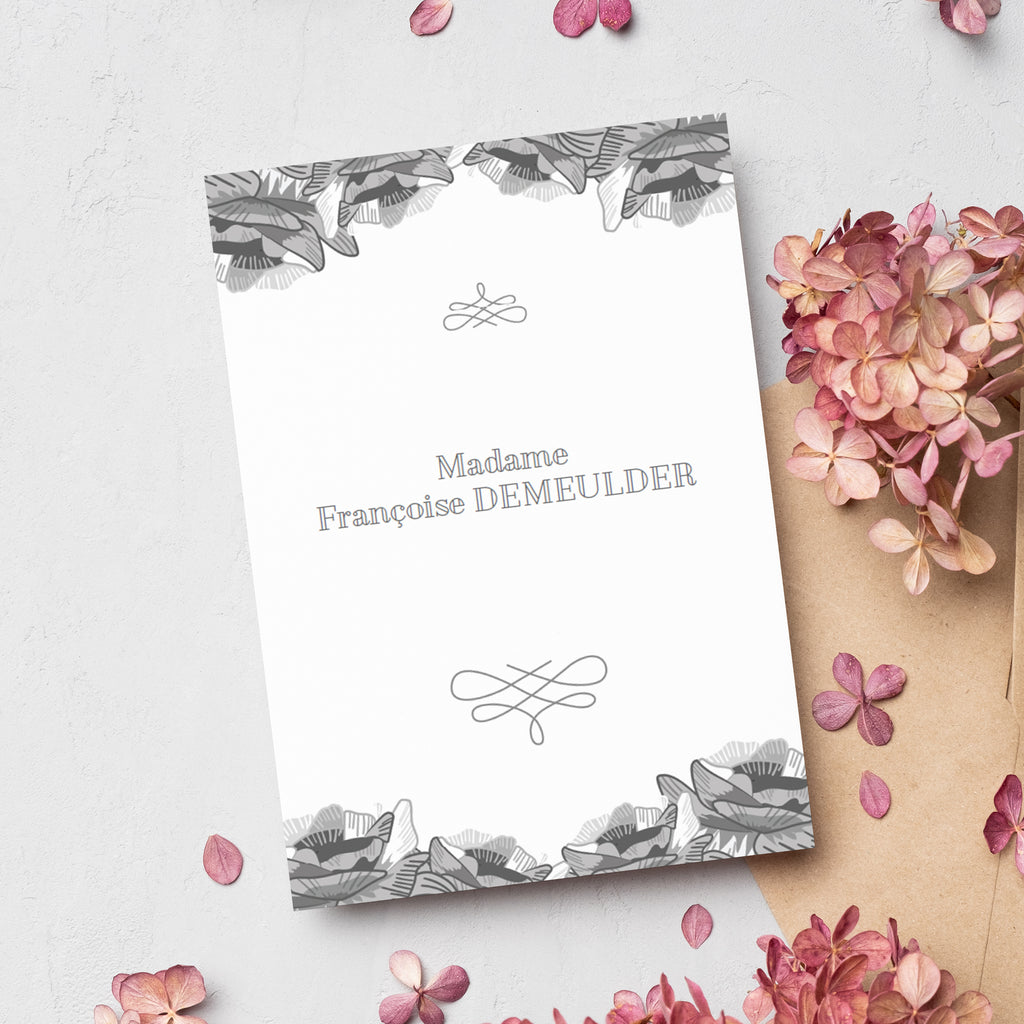 Carte de remerciement décès personnalisée | Motif floral élégant