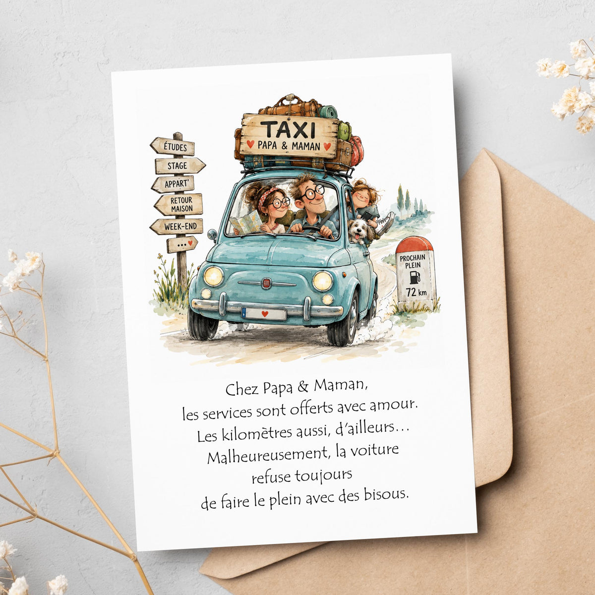 Carte humour famille – Le taxi de Papa et Maman