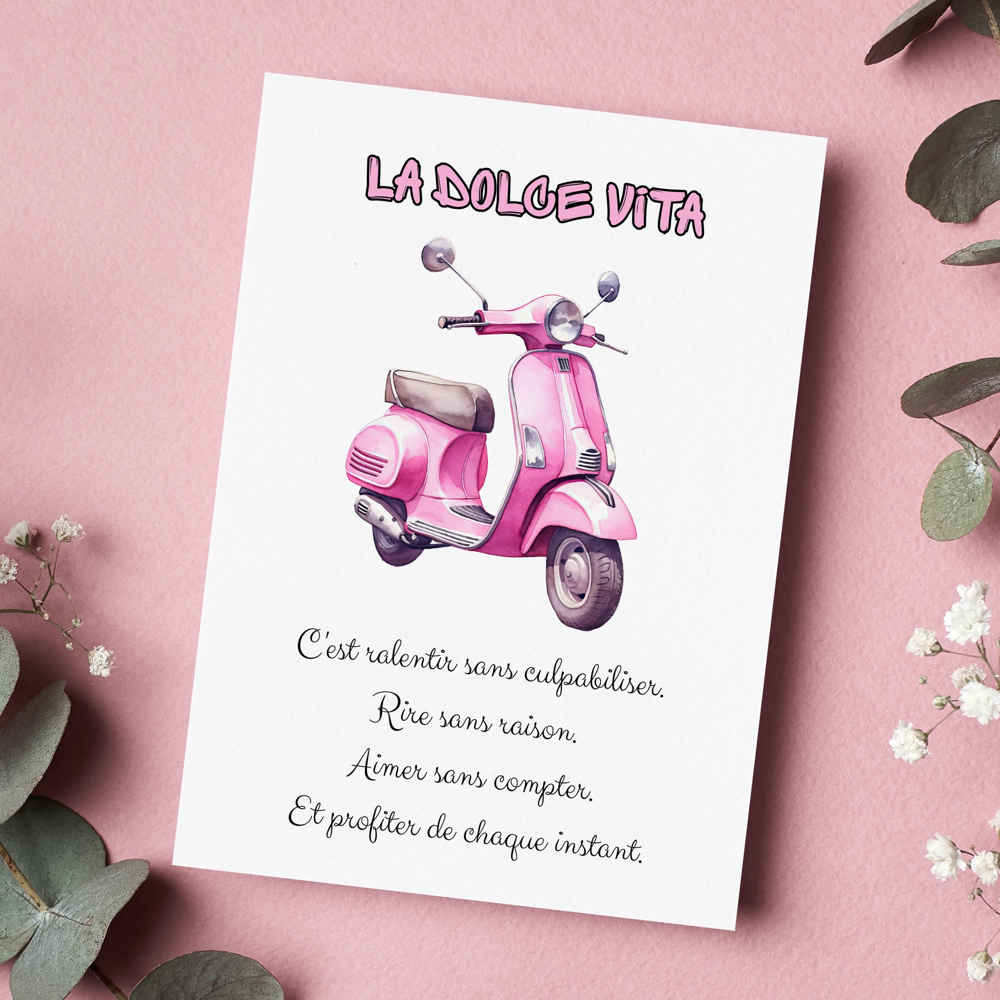 Carte message inspirant – La Dolce Vita et douceur de vivre | Carte poétique et positive