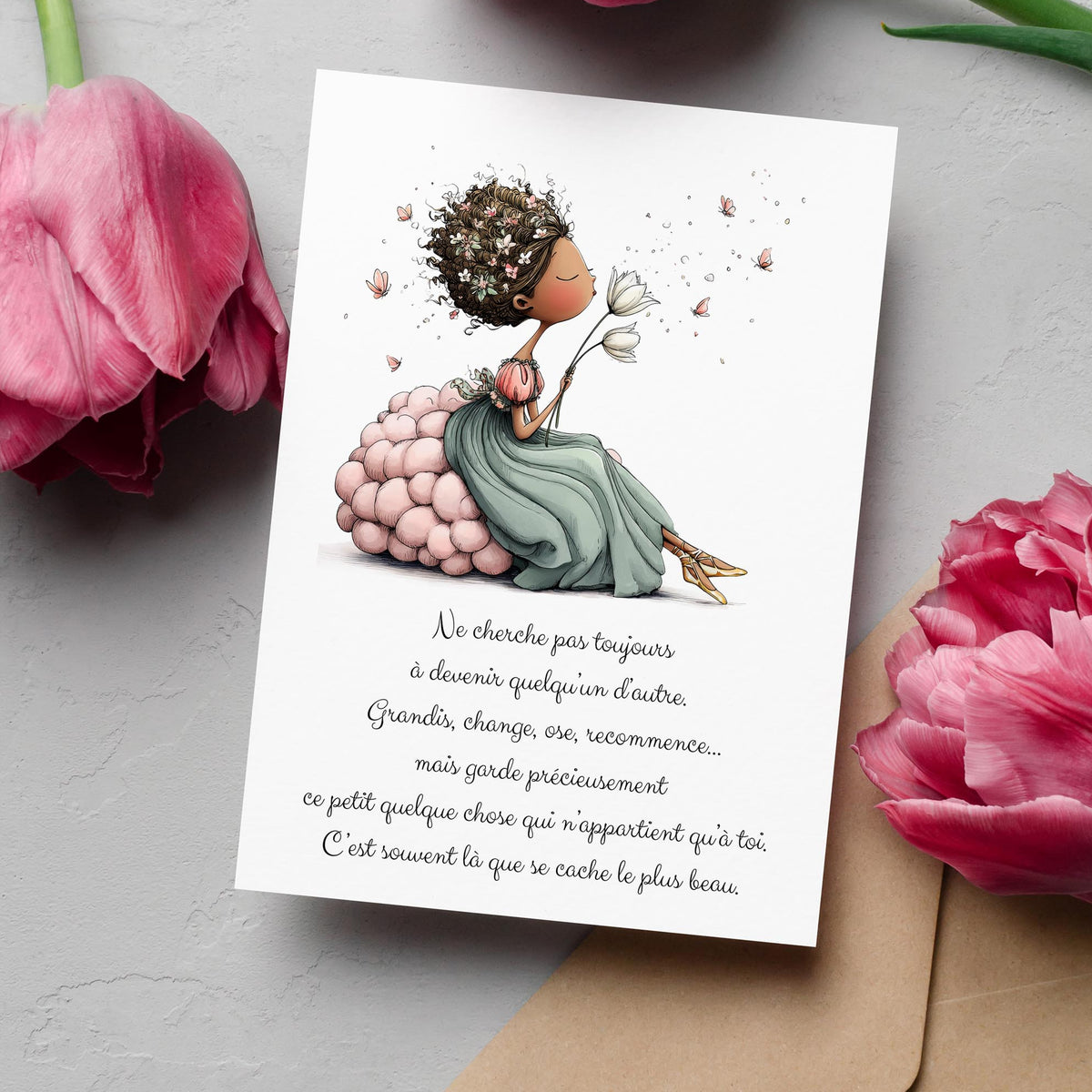 Carte inspirante jeune fille – Grandis, ose et reste toi-même
