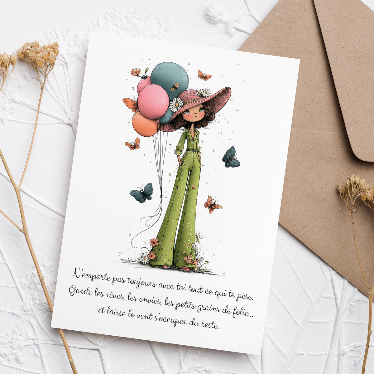 Carte inspirante femme – Garde tes rêves et ton grain de folie