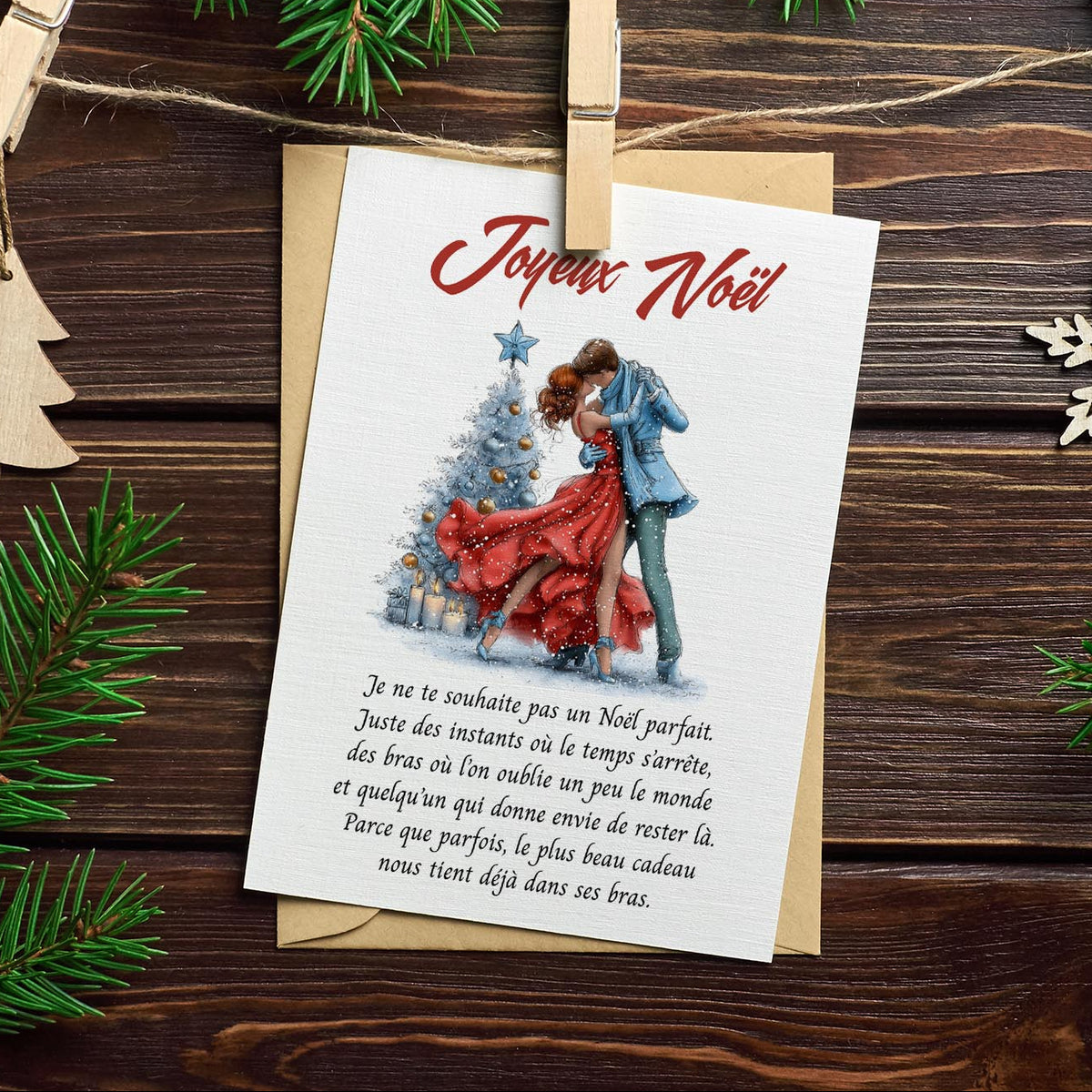Carte de Noël romantique pour couple – Instants suspendus