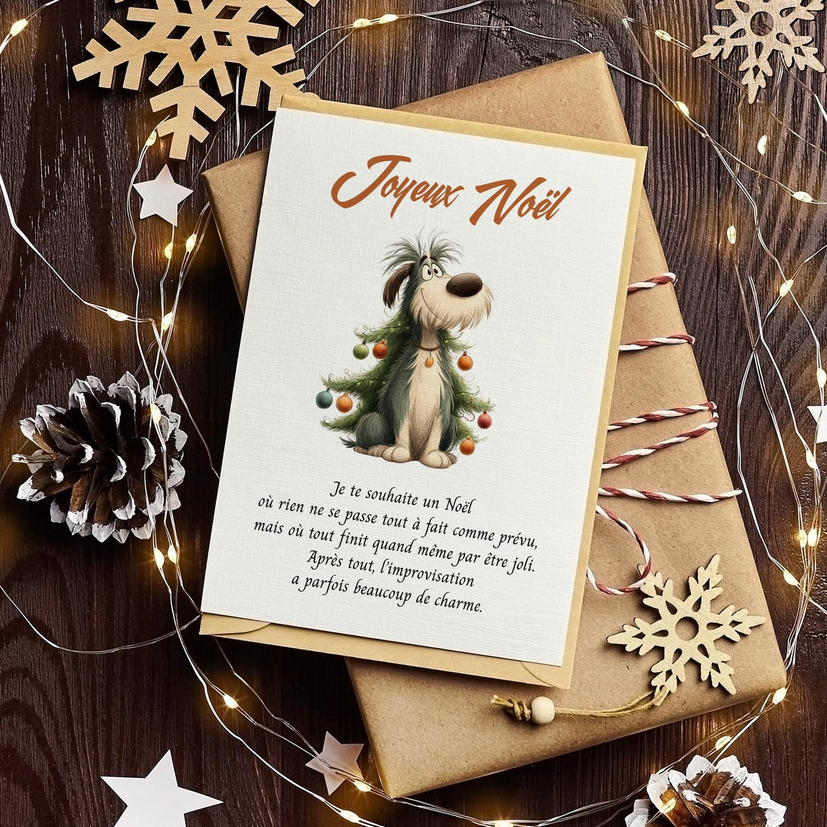 Carte de Noël drôle avec chien – Le charme de l'improvisation