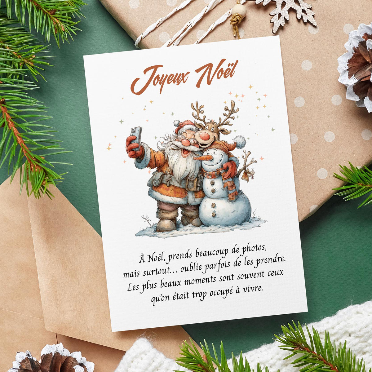 Carte de Noël originale – Selfie Père Noël & moments précieux